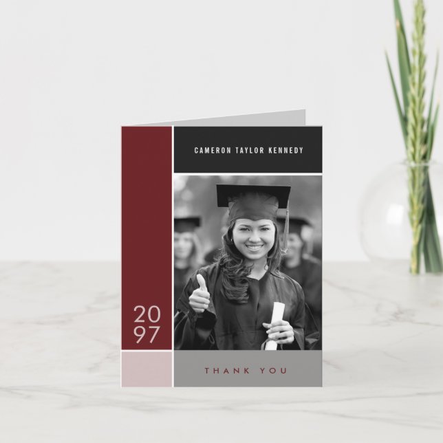 Mondrian Simple Colour Blocks Graduation Photo Thank You Card (Front)