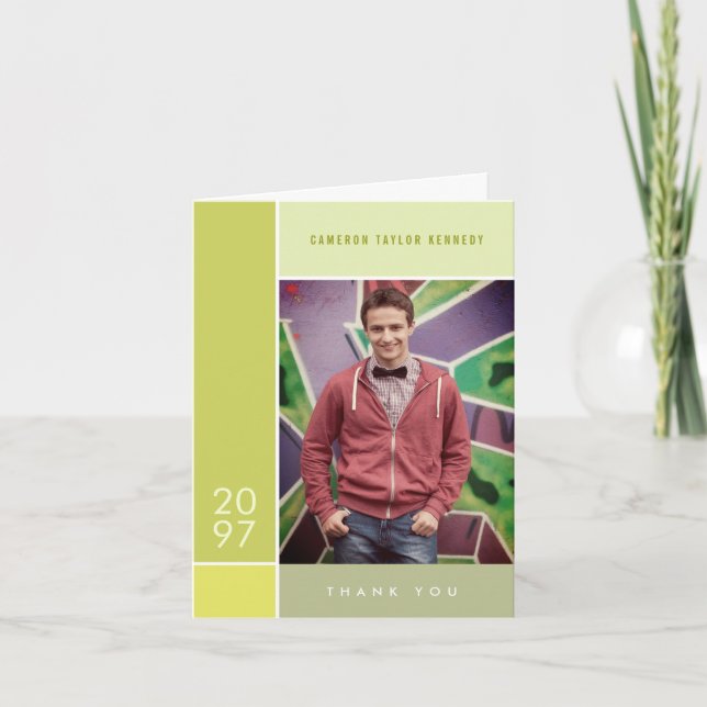 Mondrian Simple Colour Blocks Graduation Photo Thank You Card (Front)