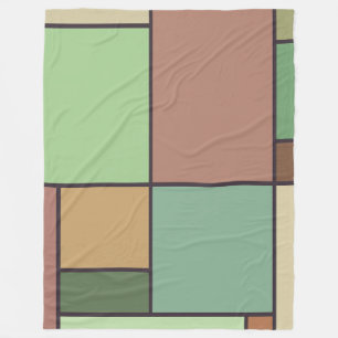 Mondrian Style Abstract Geometric Art Earth Tones Fleece Blanket