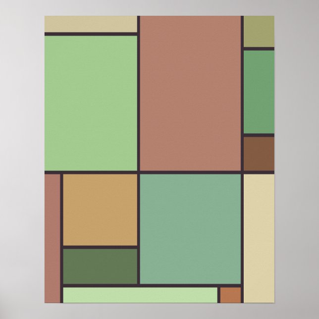 Mondrian Style Abstract Geometric Art Earth Tones Poster (Front)