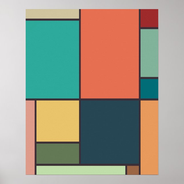 Mondrian Style Abstract Geometric Art Retro Tones Poster (Front)