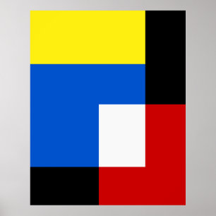 Mondrian Style Abstract Geometric Art Retro Tones Poster