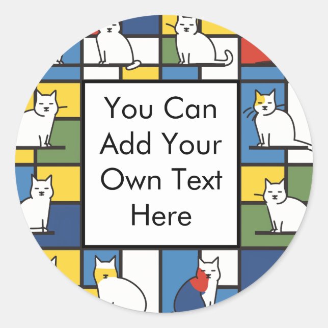 Mondrian Style Artistic Cat Illustration Classic Round Sticker (Front)