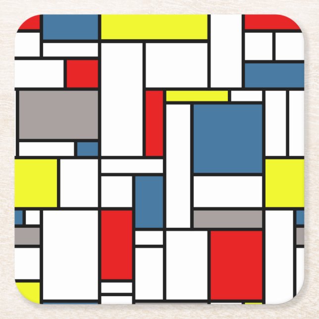 Mondrian style design square paper coaster (Front)