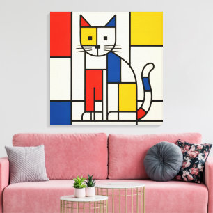 Mondrian Style Geometric Cat Abstract Pop Art Canvas Print