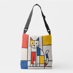 Mondrian Style Geometric Cat Abstract Pop Art Crossbody Bag