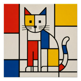 Mondrian Style Geometric Cat Abstract Pop Art Poster