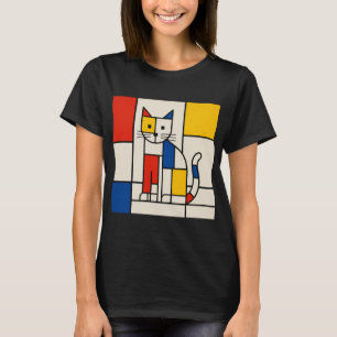 Mondrian Style Geometric Cat Abstract Pop Art T-Shirt