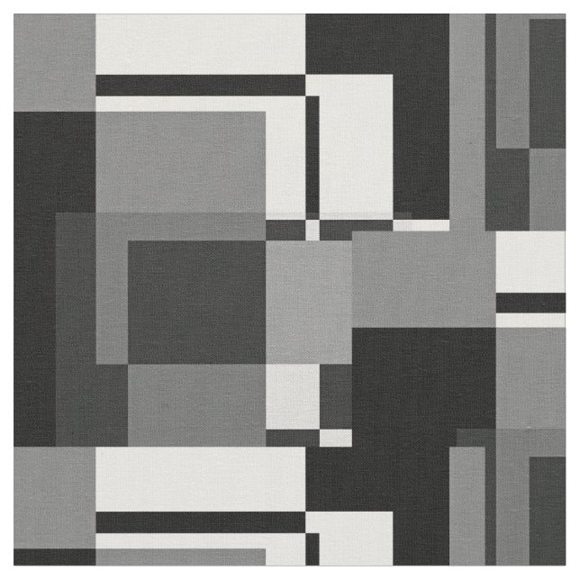 Mondrian Style Grey Abstract Modern Geometric Chic Fabric (Close Up)