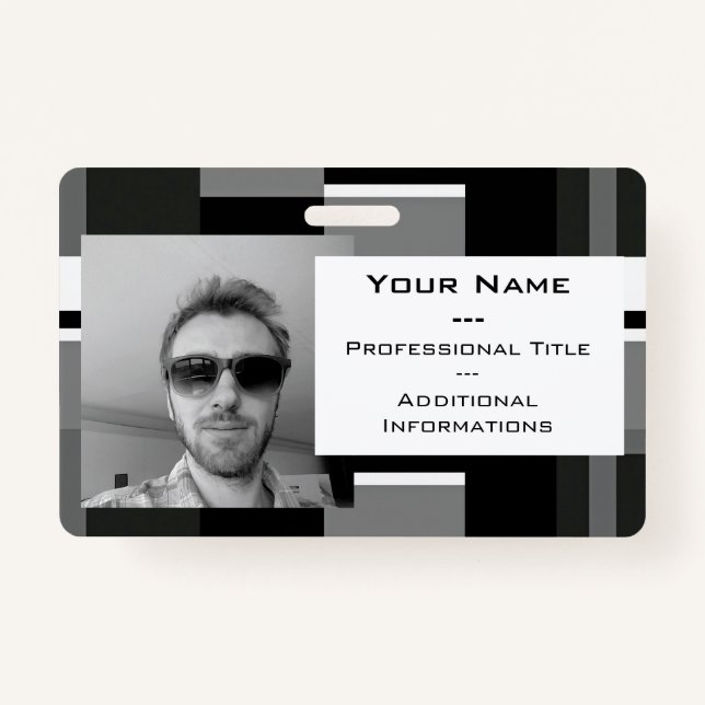 Mondrian Style Grey Abstract Modern Geometric Chic ID Badge (Front)