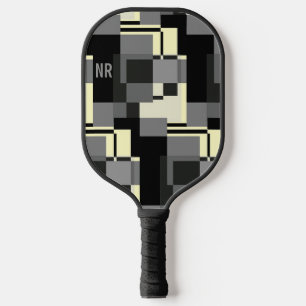 Mondrian Style Grey Yellow Abstract Modern Pattern Pickleball Paddle