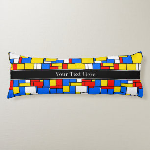 Mondrian Style Red Blue Yellow Black Name Monogram Body Cushion