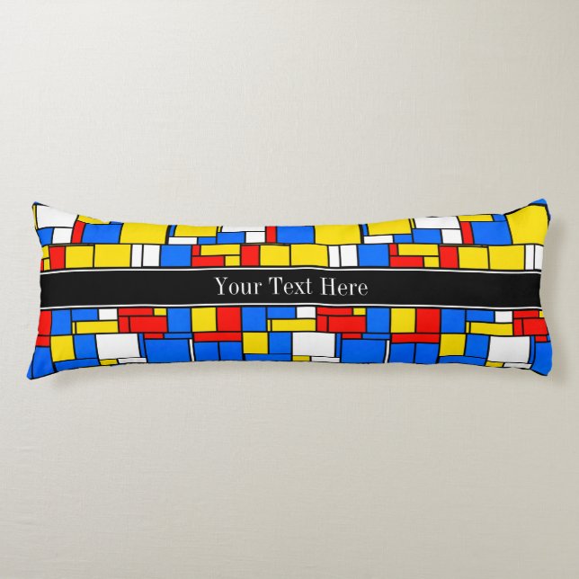 Mondrian Style Red Blue Yellow Black Name Monogram Body Cushion (Front)