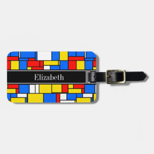 Mondrian Style Red Blue Yellow Black Name Monogram Luggage Tag