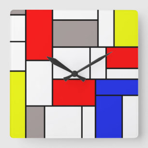 Mondrian style square wall clock
