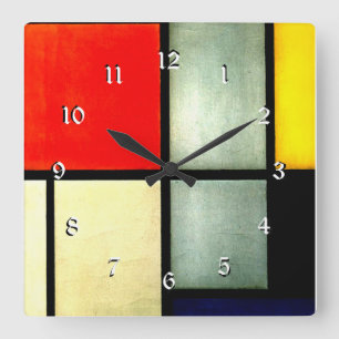 Mondrian - Tableau 3, famous abstract artwork, Square Wall Clock