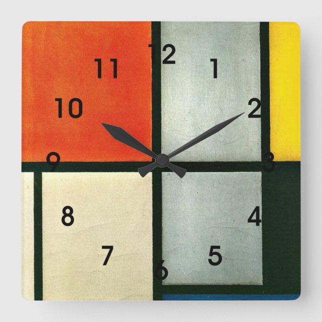 Mondrian - Tableau 3 with Orange-Red, Yellow... Square Wall Clock (Front)