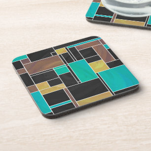 Mondrian Teal Brown Black Print Coaster