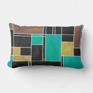 Mondrian Teal Brown Black Print Lumbar Cushion