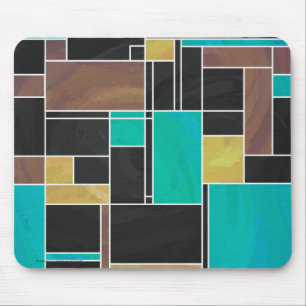Mondrian Teal Brown Black Print Mouse Mat