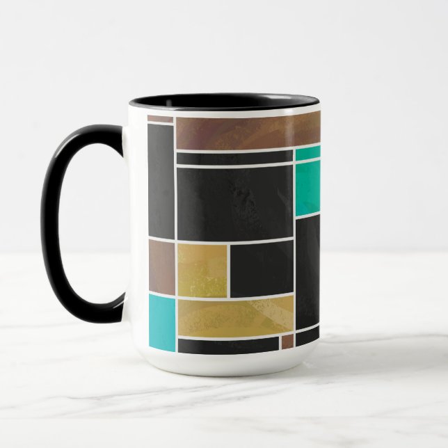 Mondrian Teal Brown Black Print Mug (Left)