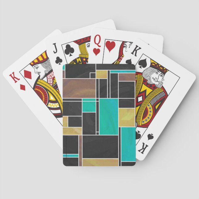 Mondrian Teal Brown Black Print Playing Cards (Back)