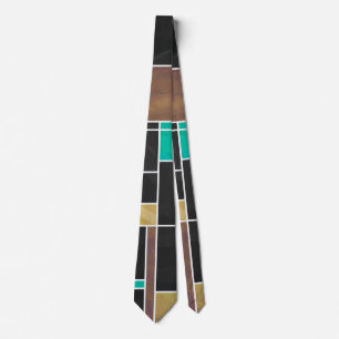 Mondrian Teal Brown Black Print Tie