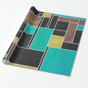 Mondrian Teal Brown Black Print Wrapping Paper
