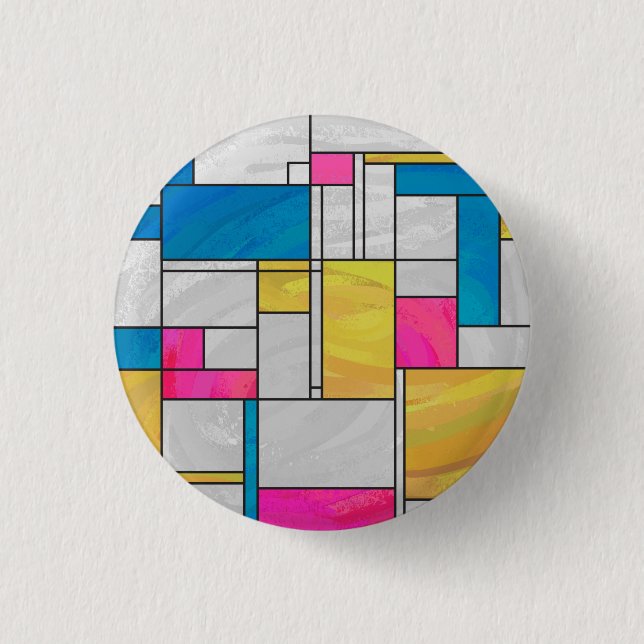Mondrian Yellow Pink Blue Print 3 Cm Round Badge (Front)