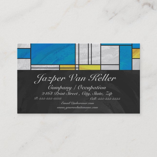 Mondrian Yellow Pink Blue Print Business Card (Front)
