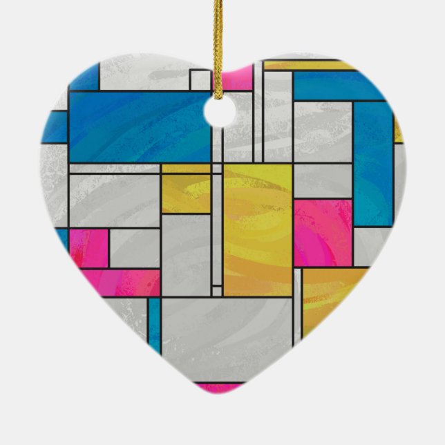 Mondrian Yellow Pink Blue Print Ceramic Tree Decoration (Back)