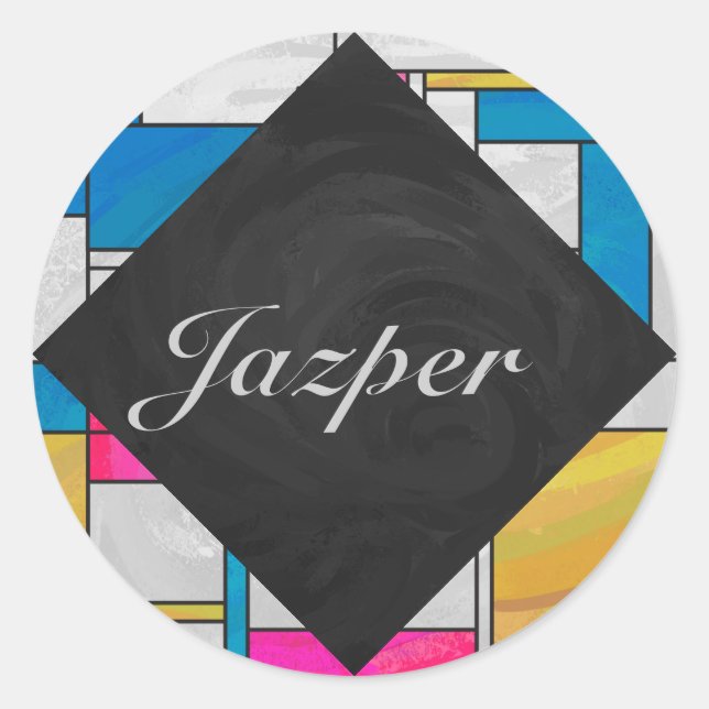 Mondrian Yellow Pink Blue Print Classic Round Sticker (Front)