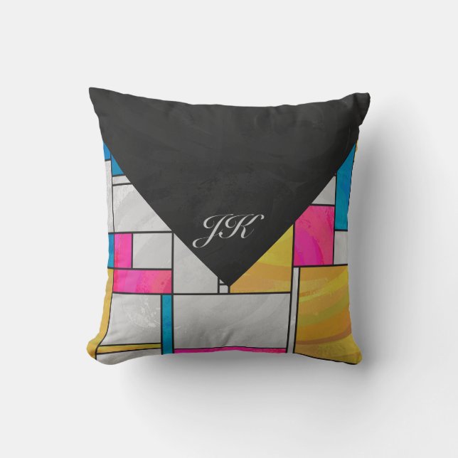 Mondrian Yellow Pink Blue Print Cushion (Front)