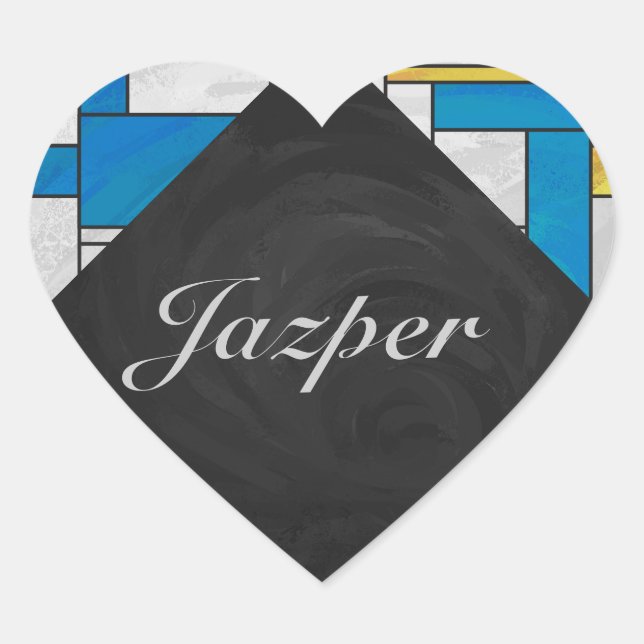 Mondrian Yellow Pink Blue Print Heart Sticker (Front)