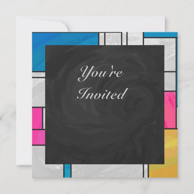 Mondrian Yellow Pink Blue Print Invitation (Front)