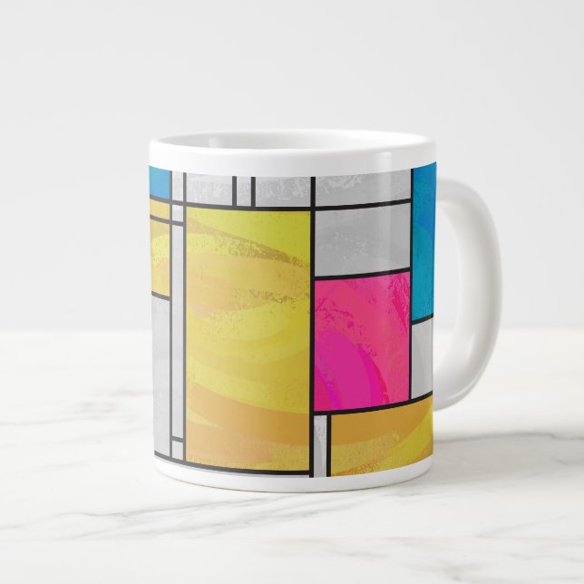 Mondrian Yellow Pink Blue Print Large Coffee Mug (Front Right)