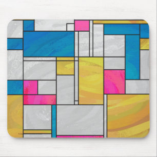 Mondrian Yellow Pink Blue Print Mouse Mat
