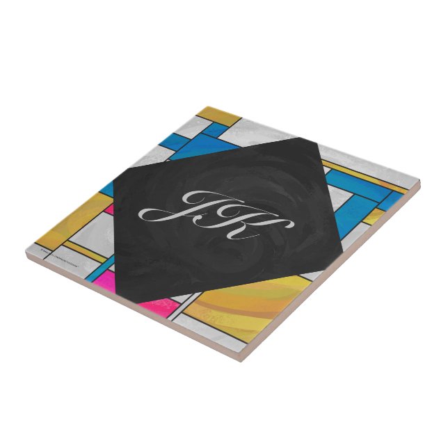 Mondrian Yellow Pink Blue Print Tile (Side)