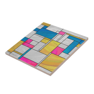 Mondrian Yellow Pink Blue Print Tile