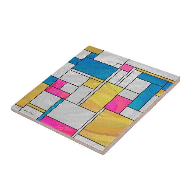 Mondrian Yellow Pink Blue Print Tile (Side)