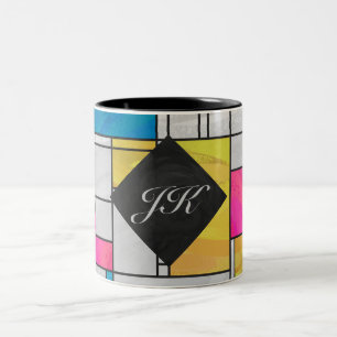 Mondrian Yellow Pink Blue Print Two-Tone Coffee Mug