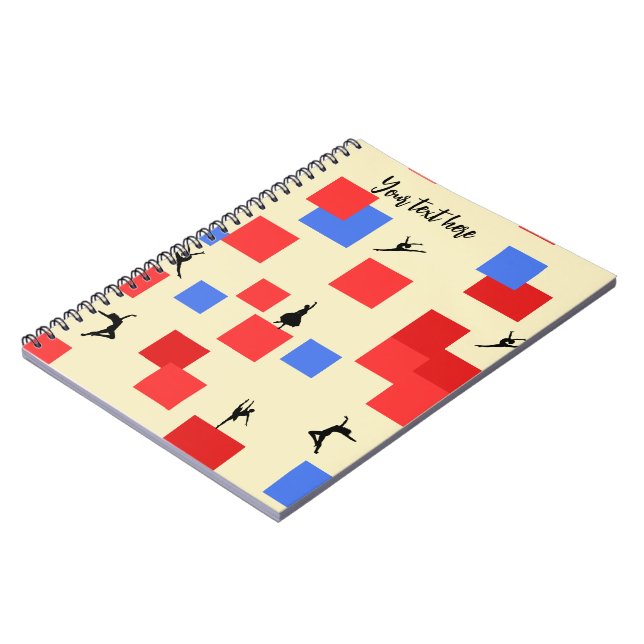 Mondrian's Dancing Cubes Blue Red Light Background Notebook (Left Side)