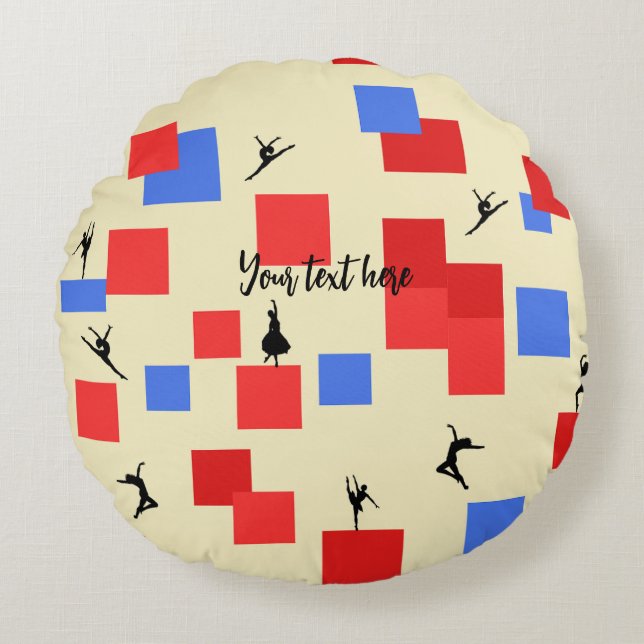 Mondrian's Dancing Cubes Blue Red Light Background Round Cushion (Front)