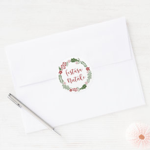 Monégasque Merry Christmas Wreath, Festusu Natale Classic Round Sticker