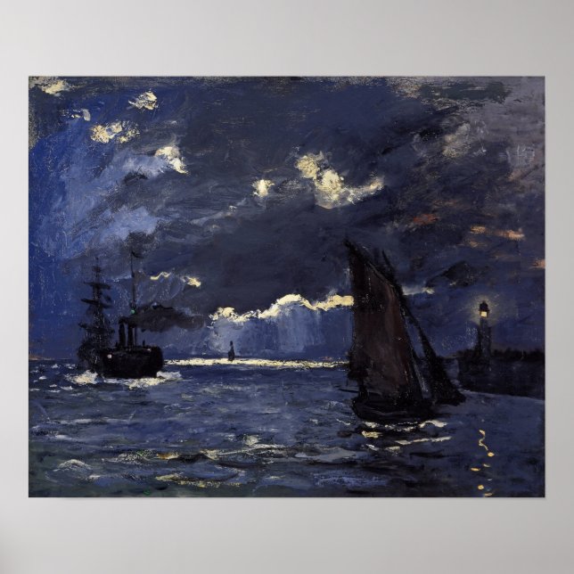 Monet - A Seascape Shipping By Moonlight Poster (Front)
