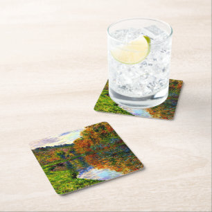 Monet - Arm of the Jeufosse, Autumn, Square Paper Coaster