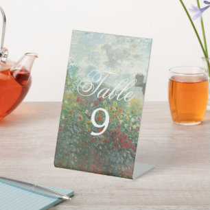 Monet Art Paintings Floral Wedding Table Number Pedestal Sign