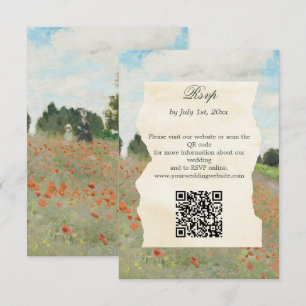 Monet Art Poppies Field Wedding Website QR Code RSVP Card