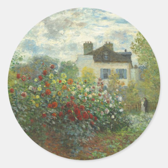 Monet Artists Garden in Argenteuil Painting Classic Round Sticker (Front)