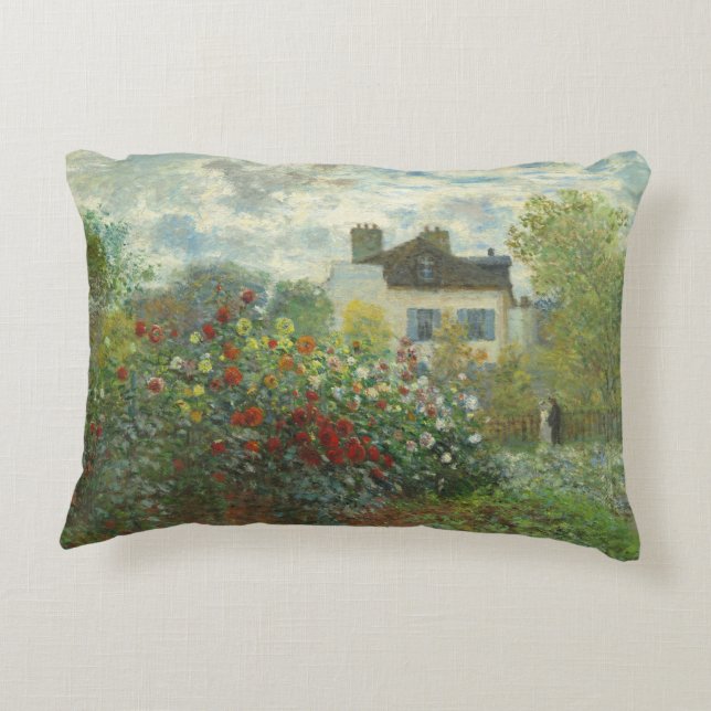 Monet Artists Garden in Argenteuil Painting Decorative Cushion (Back)